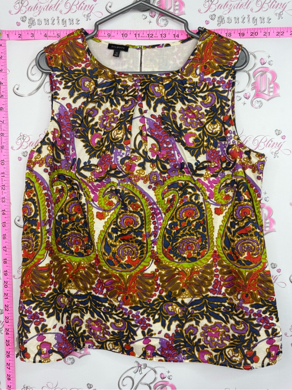 Talbots tank Multicolor Paisley Sleeveless Top - Green, Pink, Purple, Navy, Gold